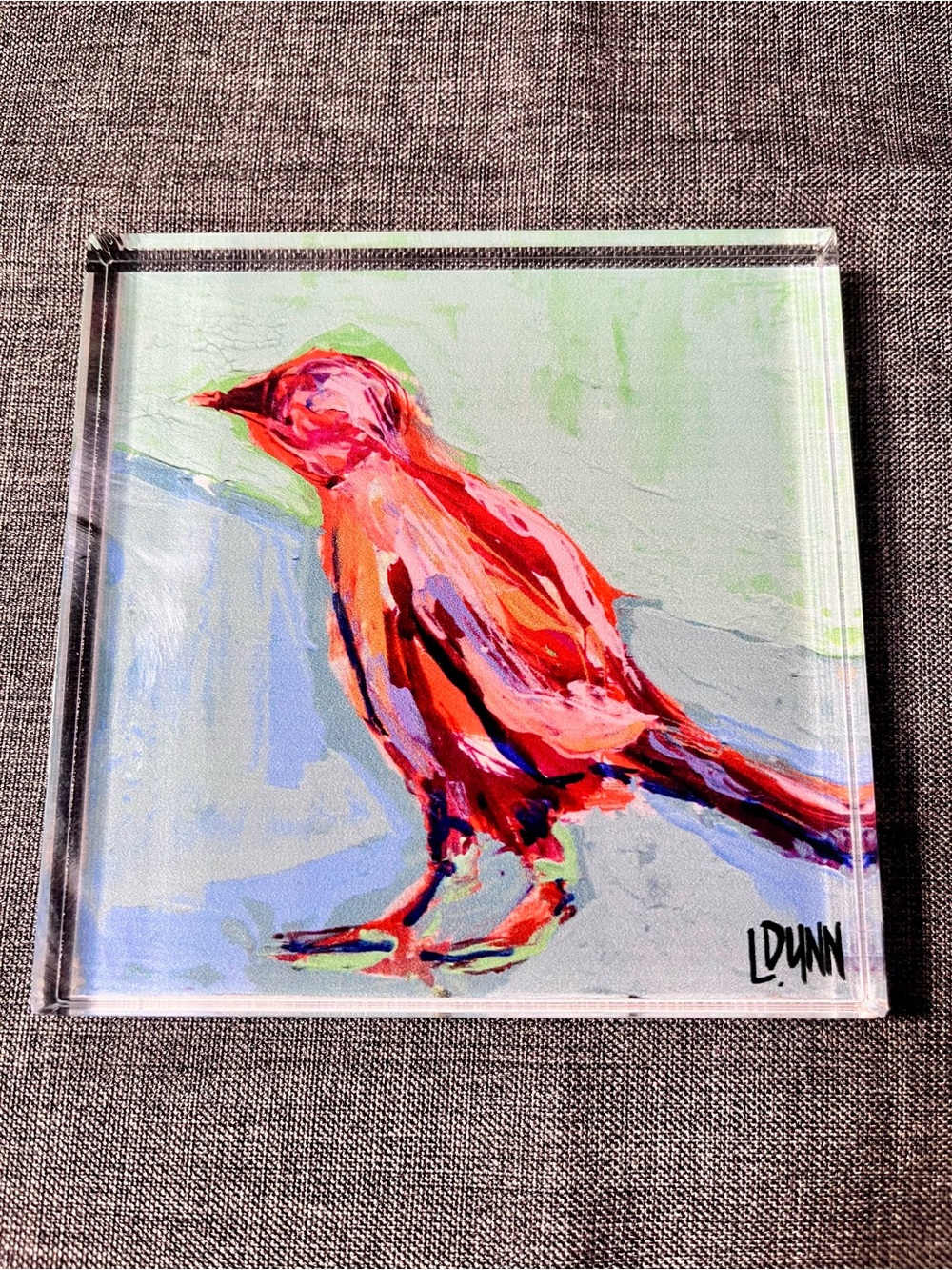 Lauren Dunn "Visiting Cardinal" Acrylic Art Block - Freestanding Bird Decor 4x4